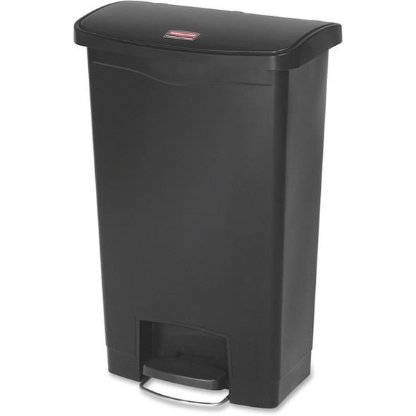 Rubbermaid Commercial Slim Jim Black 13G Front Step Can - 13 gal Capacity - 28.3" Height x 11.5" Width - Resin, Plastic, Poly - Black - 1 Each