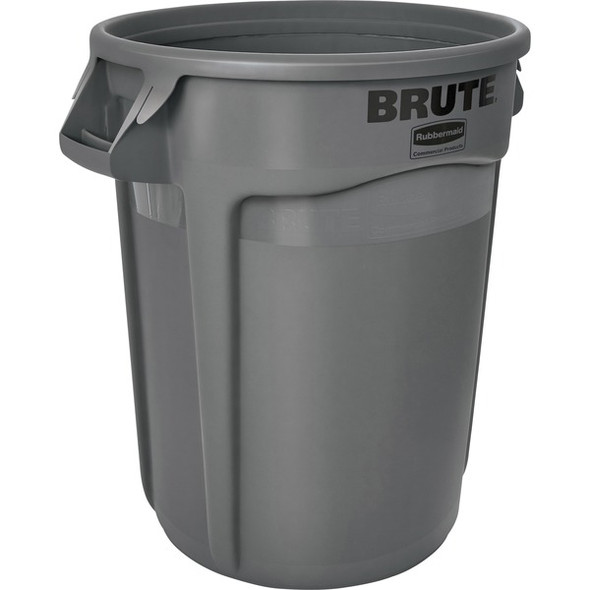 Rubbermaid Commercial Brute 32-Gallon Vented Container - 32 gal Capacity - Round - Handle, Heavy Duty, Reinforced, UV Coated, Damage Resistant, Warp Resistant, Tear Resistant, Crush Resistant - 27.3" Height x 21.9" Diameter - Plastic - Gray - 1 Each