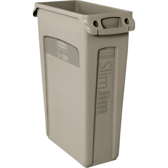 Rubbermaid Commercial Slim Jim 23-Gallon Vented Waste Containers - 23 gal Capacity - Rectangular - Durable, Handle - 30" Height x 11" Width x 22" Depth - Beige - 4 / Carton