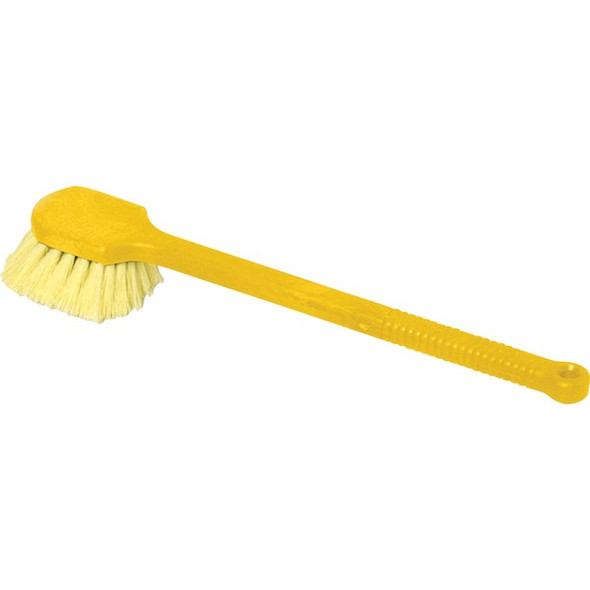 Rubbermaid Commercial Long Plastic Handle Utility Brush - Synthetic Bristle - 20" Handle Length - Yellow Plastic Handle - 1 Each