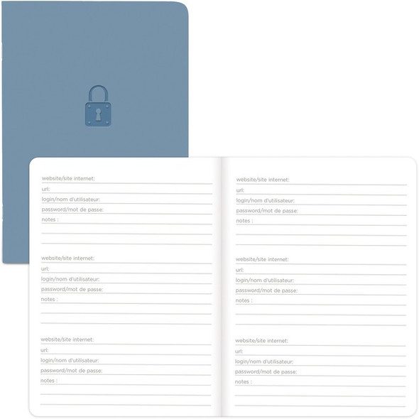 Rediform Password Notebook - 64 Pages - Sewn - 0.40" x 3.5" x 5" - Light Blue Cover - Compact, Flexible Cover, Note Section - Recycled - 1 Each