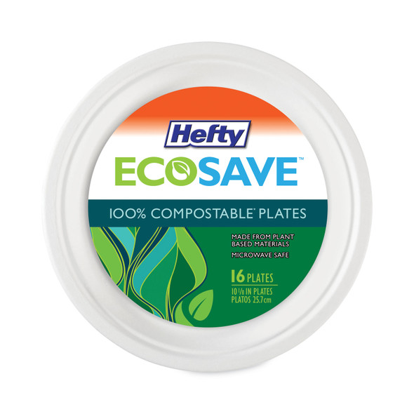 ECOSAVE Tableware, Plate, Bagasse, 6.75" dia, White, 30/Pack, 12 Packs/Carton