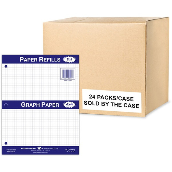 Roaring Spring Graph Filler Paper - 80 Sheets - 160 Pages - Printed - Both Side Ruling Surface - 3 Hole(s) - 15 lb Basis Weight - 56 g/m&#178; Grammage - 11" x 8 1/2" - 0.30" x 8.5" x 11" - White Paper - 24 / Carton