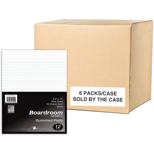 Roaring Spring Boardroom Series Gummed Pad - 50 Sheets - 100 Pages - Printed - Glued - Both Side Ruling Surface - Red Margin - 15 lb Basis Weight - 56 g/m&#178; Grammage - 11" x 8 1/2" - 3" x 8.5" x 11" - White Paper - Chipboard Cover - 72 / Carton