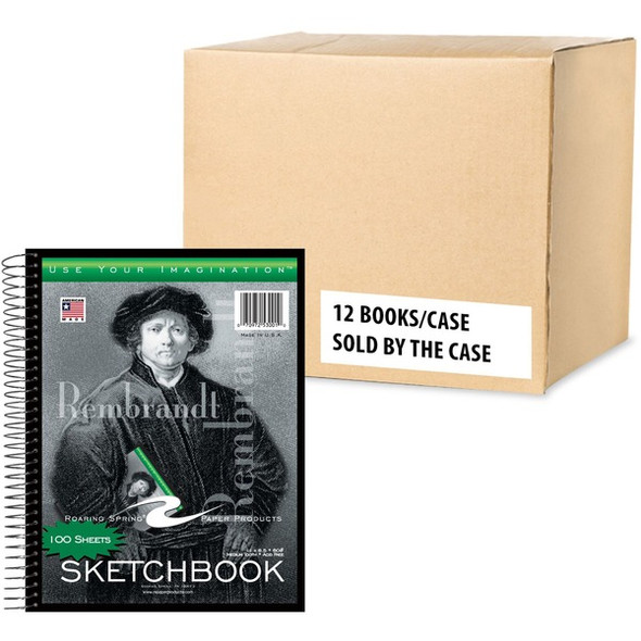 Roaring Spring Rembrandt SketchBook - 100 Sheets - 200 Pages - Plain - Twin Wirebound - 20 lb Basis Weight - 75 g/m&#178; Grammage - 11" x 8 1/2" - 0.75" x 8.5" x 11" - White Paper - Board Cover - 12 / Carton