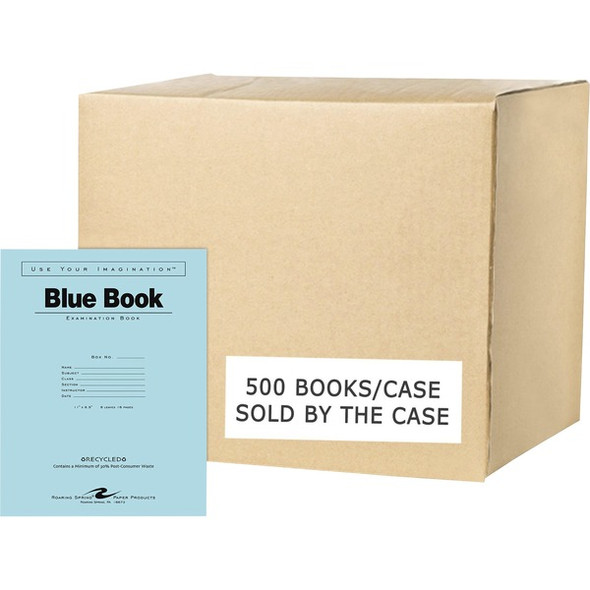 Roaring Spring Blue Examination Book - 8 Sheets - 16 Pages - Printed - Stapled - Both Side Ruling Surface - Red Margin - 15 lb Basis Weight - 56 g/m&#178; Grammage - 11" x 8 1/2" - 0.04" x 8.5" x 11" - White Paper - Recycled - 500 / Carton