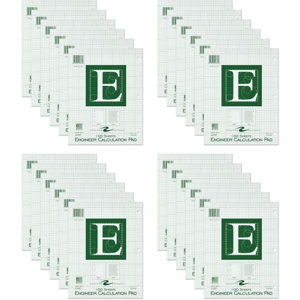 Roaring Spring 5x5 Grid Engineering Pad - 100 Sheets - 200 Pages - Printed - Glued - Back Ruling Surface - 3 Hole(s) - 15 lb Basis Weight - 56 g/m&#178; Grammage - 11" x 8 1/2" - 0.33" x 8.5" x 11" - Green Paper - Chipboard Cover - 48 / Carton