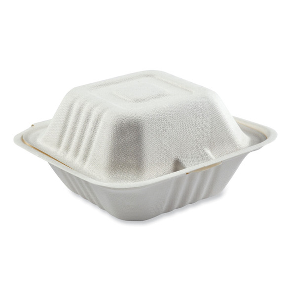 Bagasse PFAS-Free Food Containers. 1-Compartment, 6 x 6 x 3.19, White, Bamboo/Sugarcane, 500/Carton