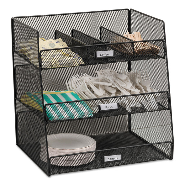 Onyx Breakroom Organizers, 3 Compartments,14.63 x 11.75 x 15, Steel Mesh, Black