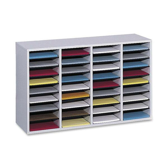 Safco Adjustable Shelves Literature Organizers - 36 Compartment(s) - Compartment Size 2.50" x 9" x 11.50" - 24" Height x 39.4" Width x 11.8" Depth - Gray - Wood - 1 Each