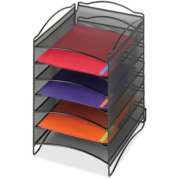 Safco 6-Compartment Mesh Desktop Organizer - 6 Compartment(s) - Compartment Size 1.75" x 9.50" x 12.25" - 15.3" Height x 10.3" Width x 12.8" DepthDesktop - Stackable - Powder Coated - Black - Steel - 1 Each