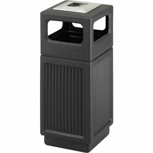 Safco Recessed Panels Waste Receptacle - 15 gal Capacity - 32.8" Height x 13.8" Width x 13.8" Depth - Polyethylene - Black - 1 Each