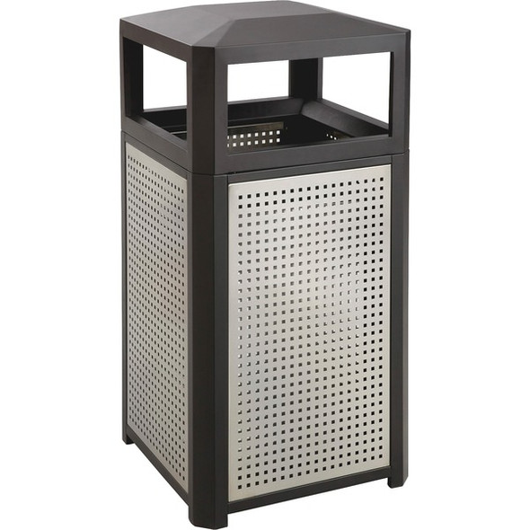 Safco Evos Series Steel Trash Can With Ash Urn - 38 gal Capacity - Steel, Plastic - Black, Gray - 1 Each