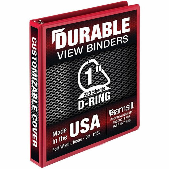 Samsill Durable Three-Ring View Binder - 1" Binder Capacity - 225 Sheet Capacity - 3 x D-Ring Fastener(s) - 2 Internal Pocket(s) - Polypropylene, Chipboard - Red - Recycled - Durable, PVC-free, Ink-transfer Resistant, Clear Overlay, Sturdy - 1 Each