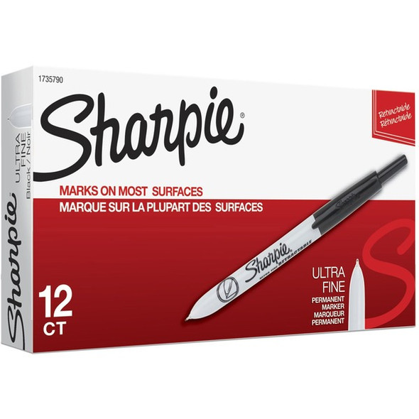 Sharpie Retractable Ultra Fine Point Permanent Marker - Ultra Fine Marker Point - Retractable - Black - 1 / Box