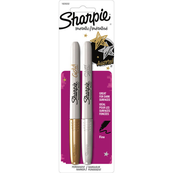 Sharpie Metallic Fine Point Permanent Marker - Fine Marker Point - Gold, Silver Alcohol Based Ink - 2 / Set