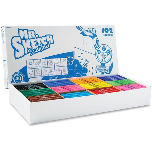 Mr. Sketch Scented Markers Classpack - Broad, Narrow, Medium Marker Point - Chisel Marker Point Style - Raspberry, Orange, Cherry, Banana, Mint, Apple Green, Blueberry, Grape, Cinnamon, Licorice, Melon, ... Water Based Ink - 192 / Box