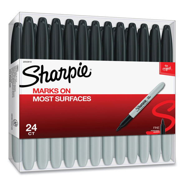 Fine Tip Permanent Marker, Fine Bullet Tip, Black, 24/Pack