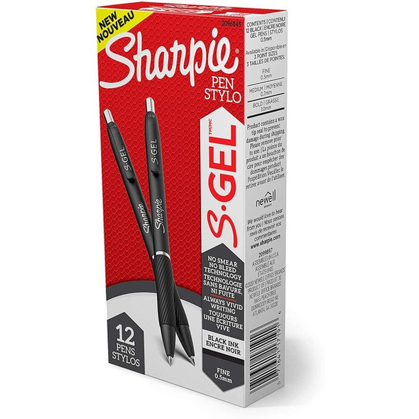 Sharpie S-Gel Pens - 0.5 mm Pen Point Size - Retractable - Black Gel-based Ink - 1 Dozen