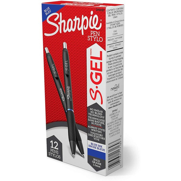 Sharpie S-Gel Pens - 1 mm Pen Point Size - Retractable - Blue Gel-based Ink - 12 / Box