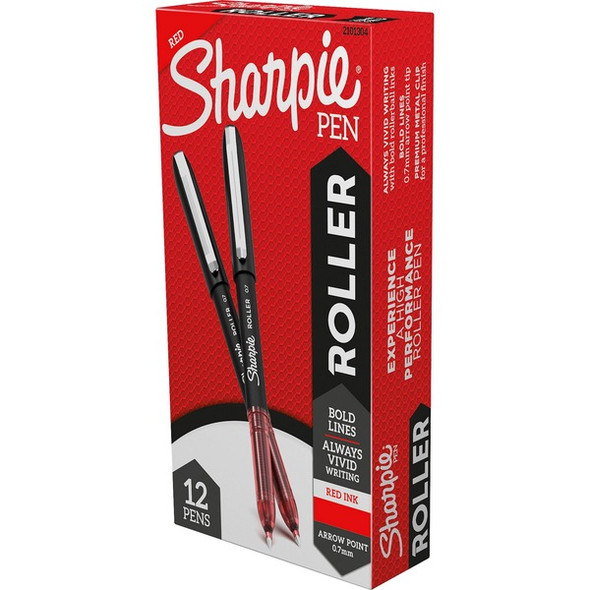 Sharpie Rollerball Pens - 0.7 mm Pen Point Size - Arrow Pen Point Style - Red - 1 Dozen