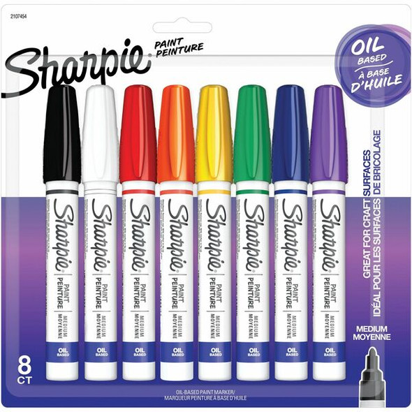 Sharpie Oil-Based Paint Markers - Medium Marker Point - Assorted Oil Based Ink - Metal Barrel - 8 / Pack