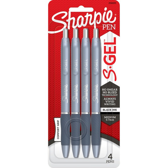 Sharpie S-Gel Pens - 0.7 mm Pen Point Size - Black Gel-based Ink - Fashion Blue Barrel - 4 / Pack