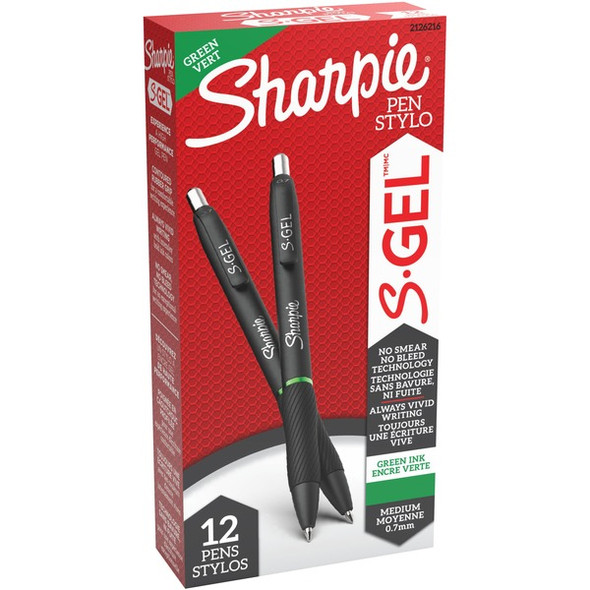 Sharpie S-Gel Pen - 0.7 mm Pen Point Size - Retractable - Green Gel-based Ink - 1 Dozen