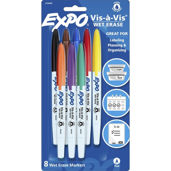 Expo Vis-&#224;-Vis Wet-Erase Markers - Fine Marker Point - Multi - 8 / Pack