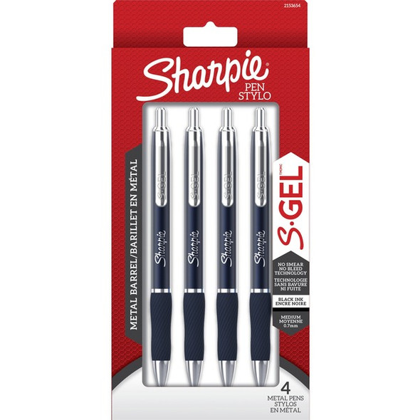 Sharpie S-Gel Pens - Medium Pen Point - 0.7 mm Pen Point Size - Black Gel-based Ink - Midnight Blue Metal Barrel - 4 / Pack