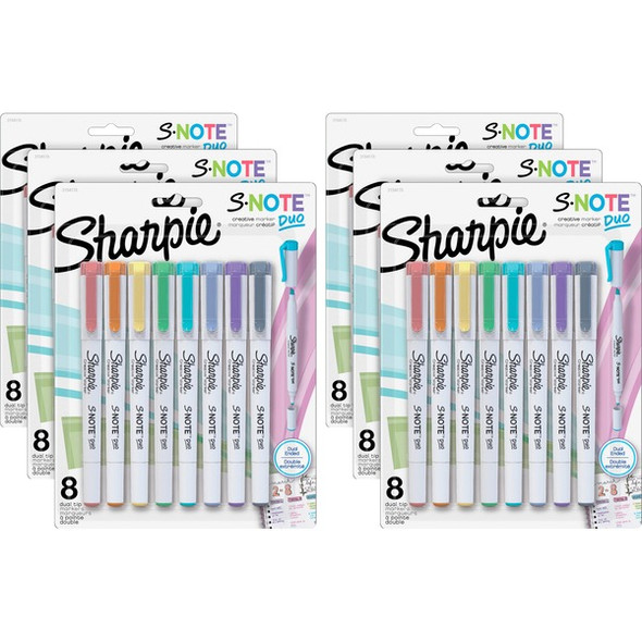 Sharpie S-Note Duo Dual-Tip Markers - Chisel, Bullet Marker Point Style - Assorted - 6 / Box