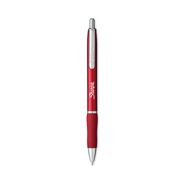 S-Gel Premium Metal Barrel Gel Pen, Retractable, Medium 0.7 mm, Black Ink, Red Barrel, 4/Pack