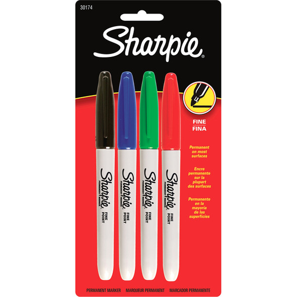Sharpie Fine Point Permanent Marker - Fine Marker Point - Blue, Black, Green, Red Oil Based Ink - 4 / Pack