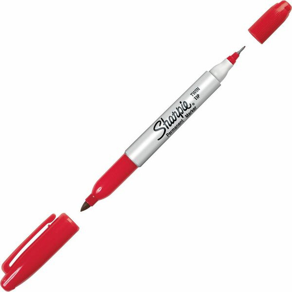 Sharpie Twin Tip Permanent Marker - Fine, Ultra Fine Marker Point - Red Alcohol Based Ink - 1 Dozen