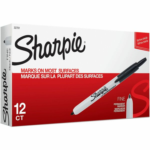 Sharpie Retractable Permanent Marker - Fine Marker Point - Retractable - Black - 1 / Box