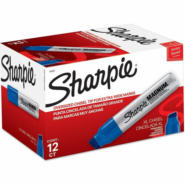 Sharpie Magnum Permanent Marker - Jumbo Marker Point - 15.87 mm Marker Point Size - Chisel Marker Point Style - Blue - Silver Plastic Barrel - Felt Tip - 12 / Box