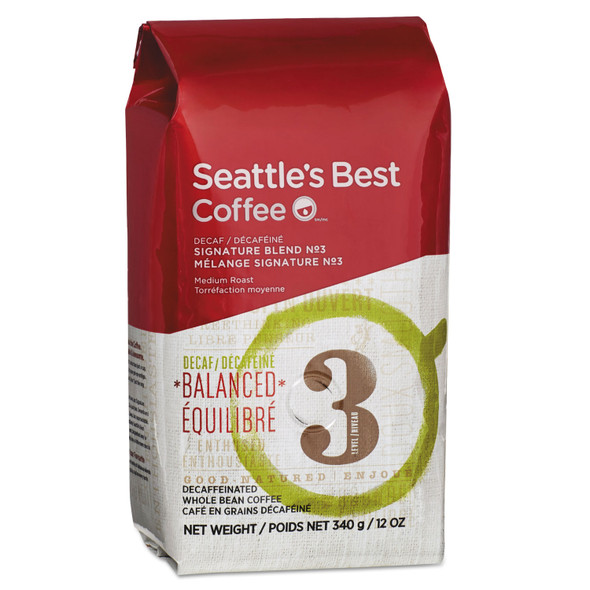 Level 3 Whole Bean Coffee, Decaffeinated, 12 oz Pack, 6/Carton