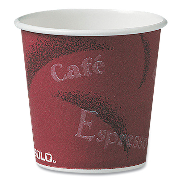 Single-Sided Poly Paper Hot Cups, 4 oz, Bistro Design, 50/Pack, 20 Pack/Carton