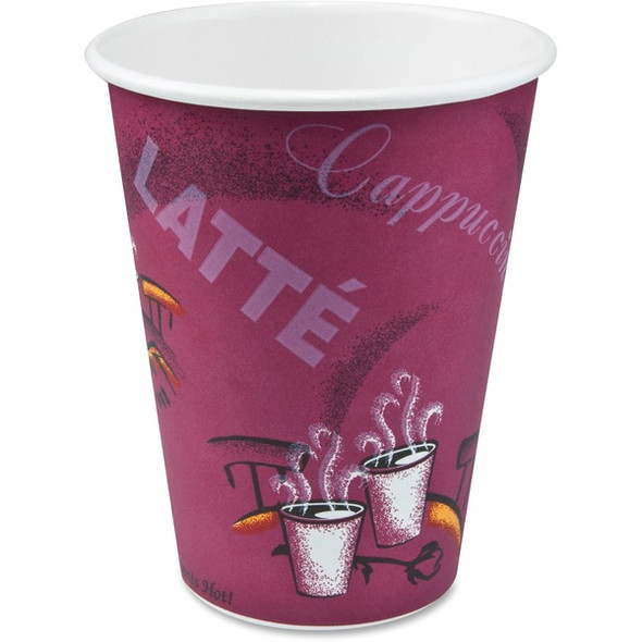 Solo 12 oz Bistro Design Disposable Paper Cups - 50 / Pack - 20 / Carton - Maroon - Paper - Beverage, Hot Drink, Cold Drink, Coffee, Tea, Cocoa