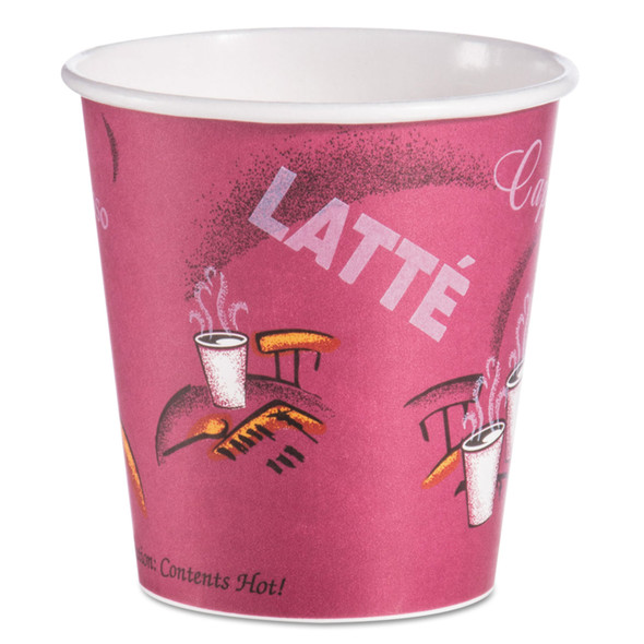 Paper Hot Drink Cups in Bistro Design, 10 oz, Maroon, 1,000/Carton