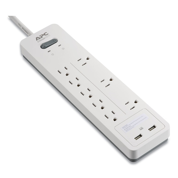 Home Office SurgeArrest Power Surge Protector, 8 AC Outlets/2 USB Ports, 6 ft Cord, 2,160 J, White