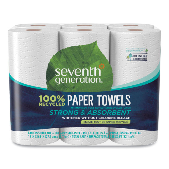 100% Recycled Paper Kitchen Towel Rolls, 2-Ply, 11 x 5.4, 140 Sheets/Roll, 6 Rolls/Pack