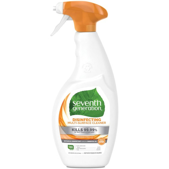 Seventh Generation Disinfecting Multi-Surface Cleaner - For Multi Surface, Multipurpose - 26 fl oz (0.8 quart) - Lemongrass Citrus Scent - 8 / Carton - Disinfectant, Streak-free, Rinse-free