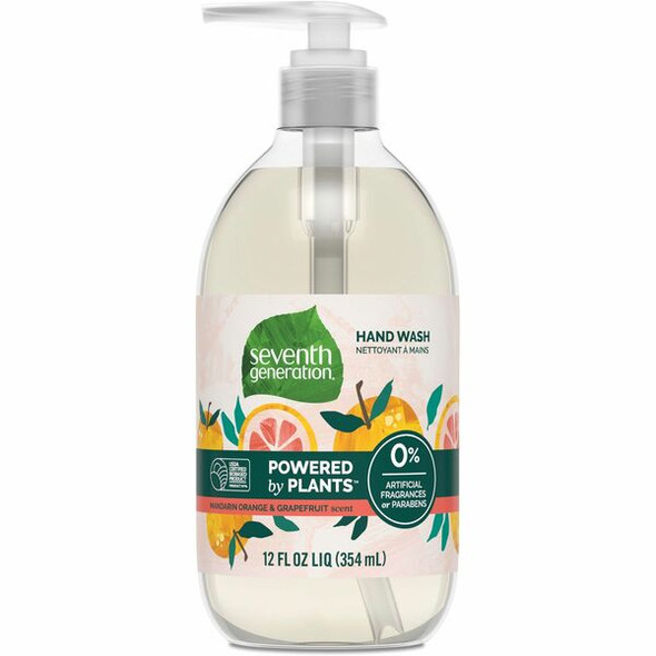 Seventh Generation Hand Wash - Mandarin Orange and Grapefruit ScentFor - 12 fl oz (354.9 mL) - Pump Bottle Dispenser - Hand - Orange - Rich Lather, Triclosan-free, Non-toxic, Dye-free, Bio-based, Phthalate-free - 1 Each