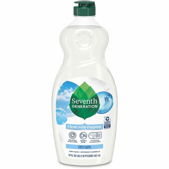 Seventh Generation Free/Clear Natural Dish Liquid - Concentrate - 19 oz (1.19 lb) - 1 Each - Clear, Multi