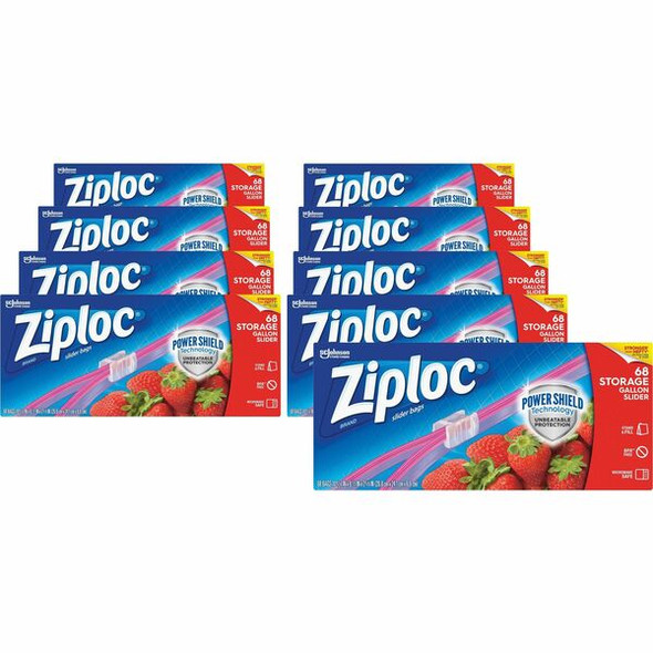 Ziploc&reg; Gallon Storage Slider Bags - Large Size - 1 gal Capacity - 10.56" Width x 9.50" Length - Sliding Closure - Blue - 9/Carton - 68 Per Box - Food, Supplies