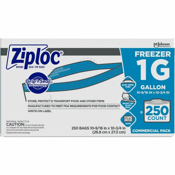 Ziploc&reg; Seal Top Gallon Freezer Bags - 1 gal Capacity - 10.75" Width x 10.56" Length - 2.70 mil (69 Micron) Thickness - Clear - 250/Carton - 250 Per Carton - Food