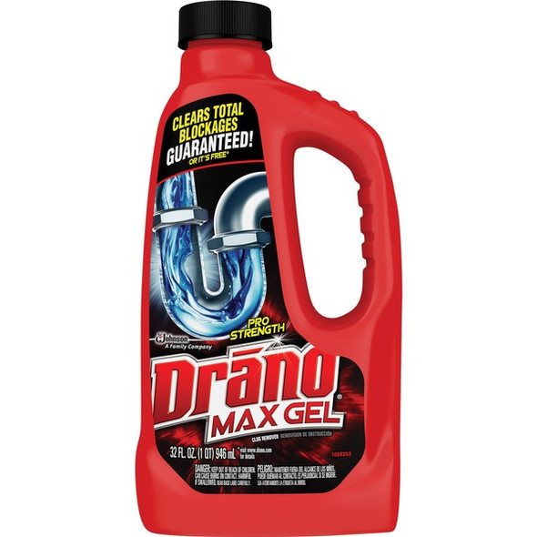 Drano Max Gel Clog Remover - Ready-To-Use - 32 fl oz (1 quart)Bottle - 12 / Carton - Clear