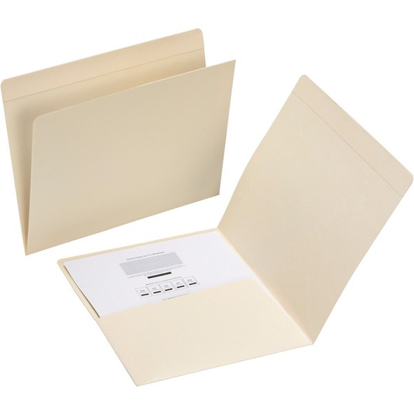 Smead Straight Tab Cut Letter Recycled Top Tab File Folder - 8 1/2" x 11" - Internal Pocket(s) - Manila - 10% Recycled - 50 / Box