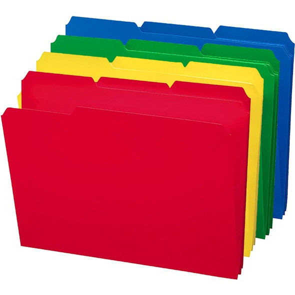Smead 1/3 Tab Cut Letter Top Tab File Folder - 8 1/2" x 11" - 3/4" Expansion - Top Tab Location - Assorted Position Tab Position - Polypropylene - Blue, Green, Yellow, Red - 24 / Box